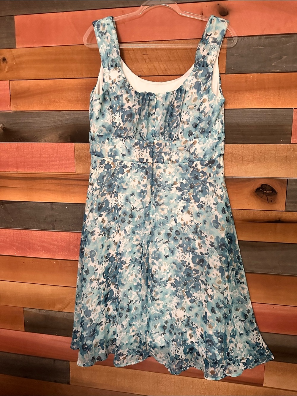 Blue Watercolor Floral Fit & Flare Dress | Sleeveless Summer Midi Sundress - Picture 4 of 5